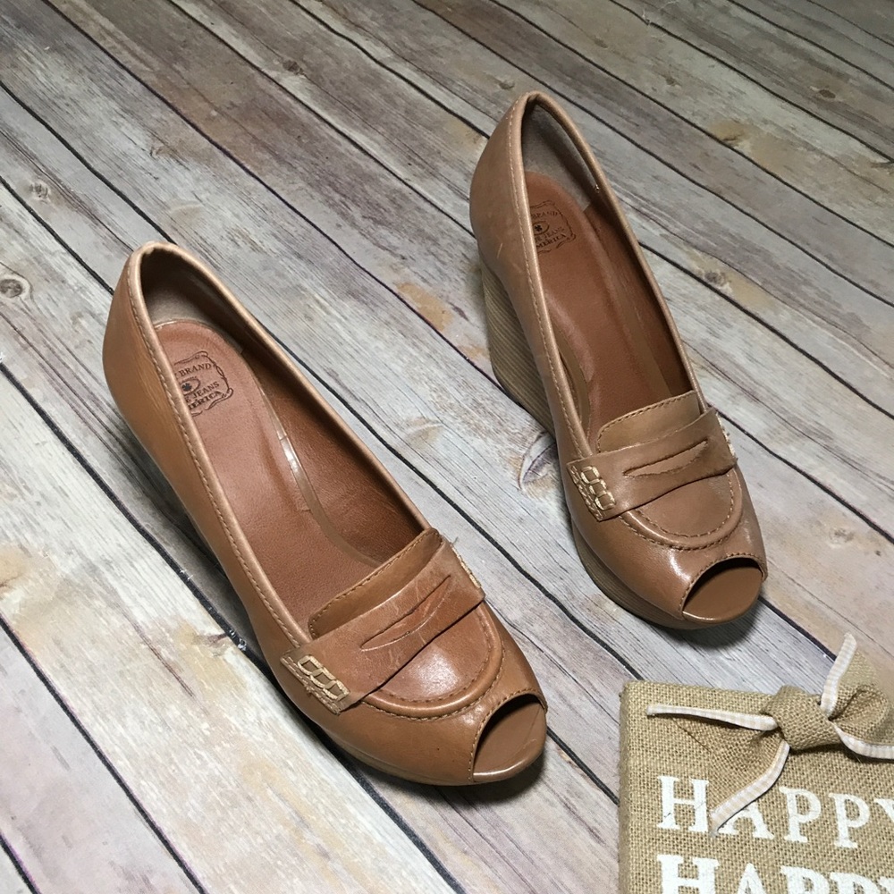 Lucky Brand Brown Leather Wedge Sz 8.5 EUC